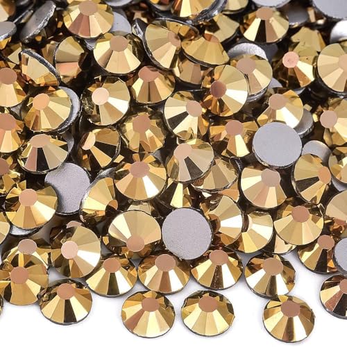 Image of 2880pcs Glass Flatback Rhinestones for Nail Art Crafts, Multi-Size Round Crystal Gems for DIY Decoration 2-4.8mm SS6-20 Gold