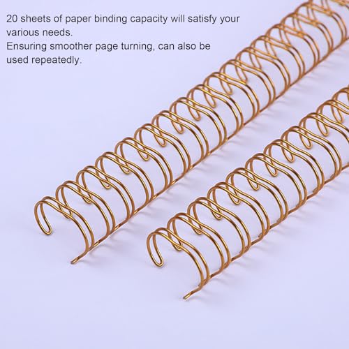 100Pcs Double Loop Wire Binding Spine 20 Sheet Capacity 3:1 Pitch 34 Loop 6.4mm Diameter Set Kit Christmas Gift for Students and Coworkers (Gold) - Image 3