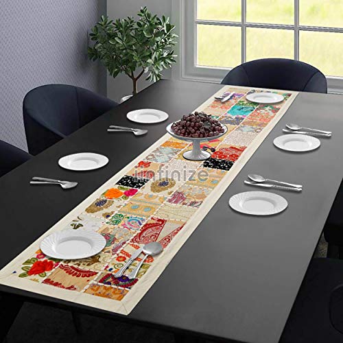 Chemin de table brodé main 40x152, déco ethnique patchwork vintage et nappe artisanale - 2