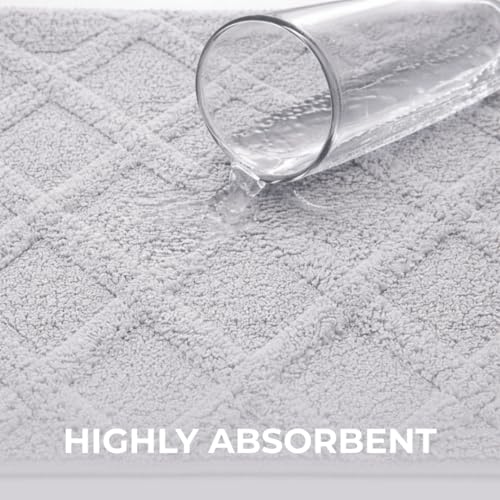 Image of Premium Combed Cotton Tufted Bathmat 45 x 65 cm, 1800 GSM Soft Absorbent Anti Skid Bathroom Floor Mat with Latex Backing, Quick Dry Non Slip Bath Rug for Shower & Daily Use, Diamond Silver
