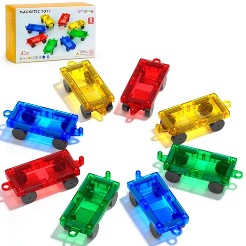 Qltytoy Mini Magnetic Tiles Cars 8PCS Construction Set for Mini Major Tiles