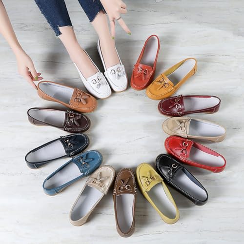 Image of Shoes Loafers for Women Classic Leather Loafers Casual Slip-On Boat Shoes ComfortWalking Moccasins Soft Sole Shoes