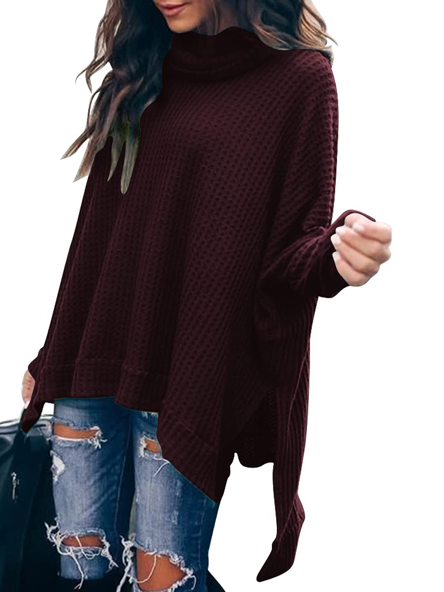 ANRABESSWomen's Oversized Turtleneck Batwing Long Sleeve Waffle Knit Tunic Sweater Top 2024 Fall Trendy Pullover Shirts