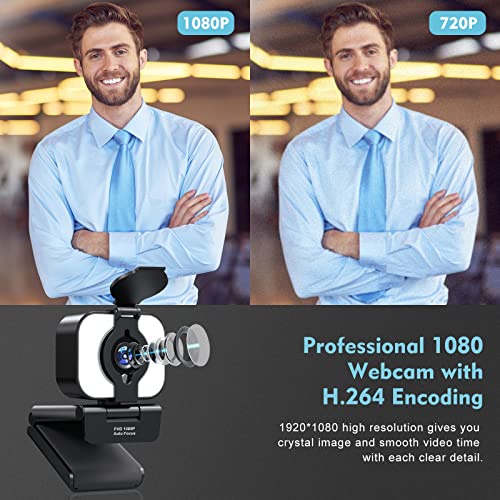 Yoroshi Webcam FHD 1080P Autofokus mit Dual Mikrofon Ringlicht Objektivabdeckung Tativ Streaming Webcam Plug & Play Video Konferenzen YouTube Skype Online-Lernen Konferenz PC Laptop Desktop Computer – Bild 7