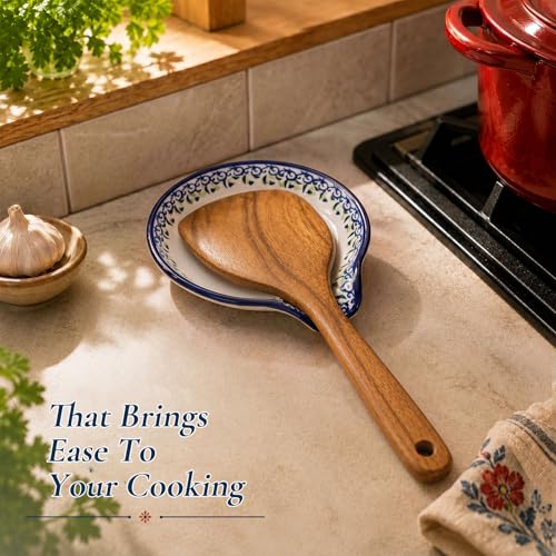 Image of Spoon Rest for Stove Top, 5 inch Hand-Painted Red Flower Spoon Holder