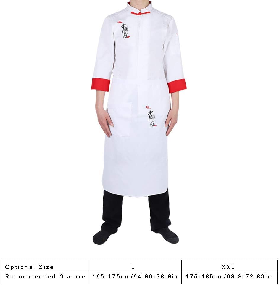 2Pcs Vintage Unisex Chef's Uniform Set, Chef Coat with Apron, Long Sleeve Chef Jacket, Premium Cotton Chef Outfit with Absorption Strip, Stand Up Collar for Men and Women (XXL:175-185)