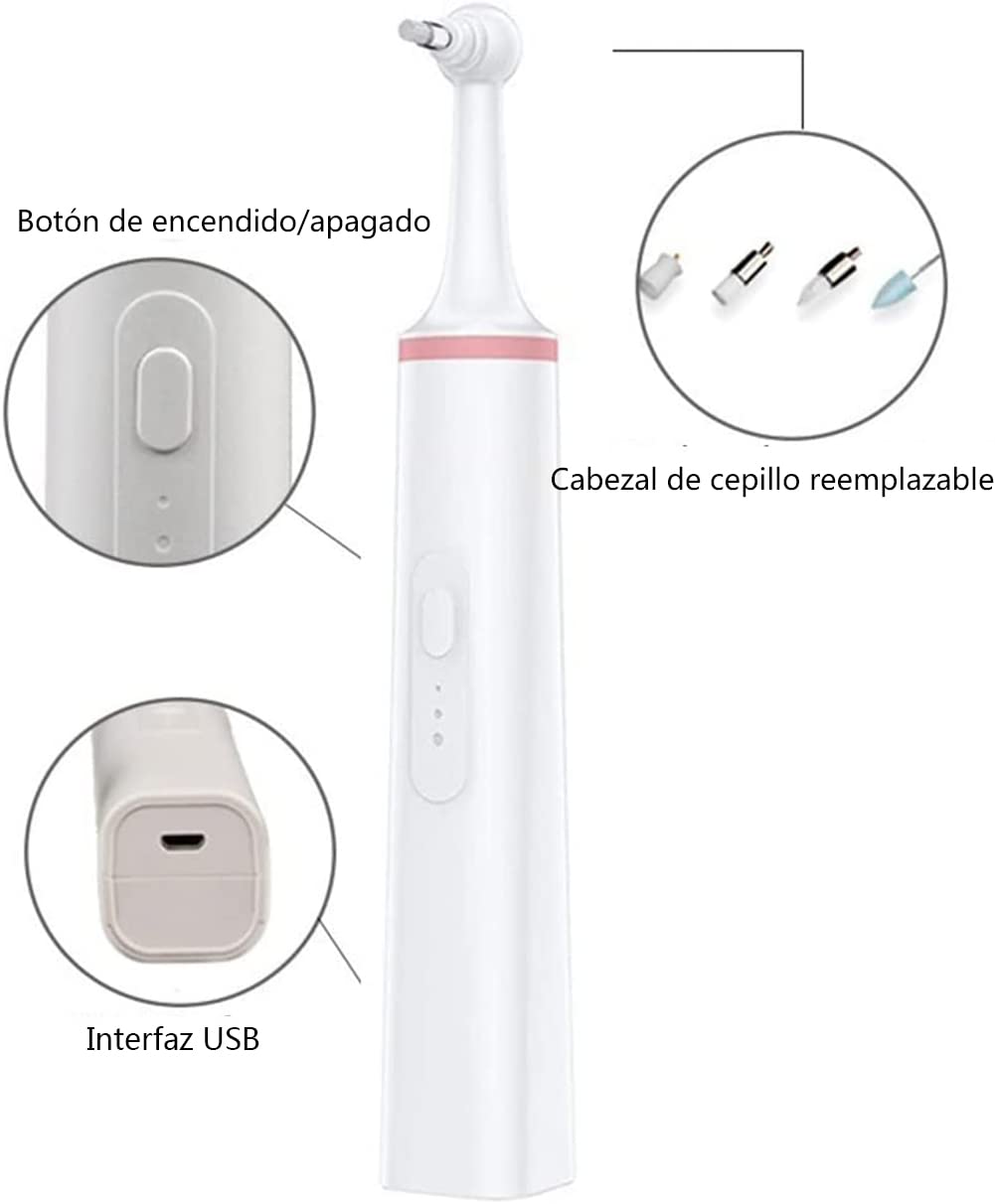 Cepillo De Dientes EléCtrico Pulidor De Dientes, Raspador De Manchas Dentales EliminacióN De Sarro Limpieza De Dientes De Mascotas Limpiador Pulidor con 4 Cabezas De Pulido