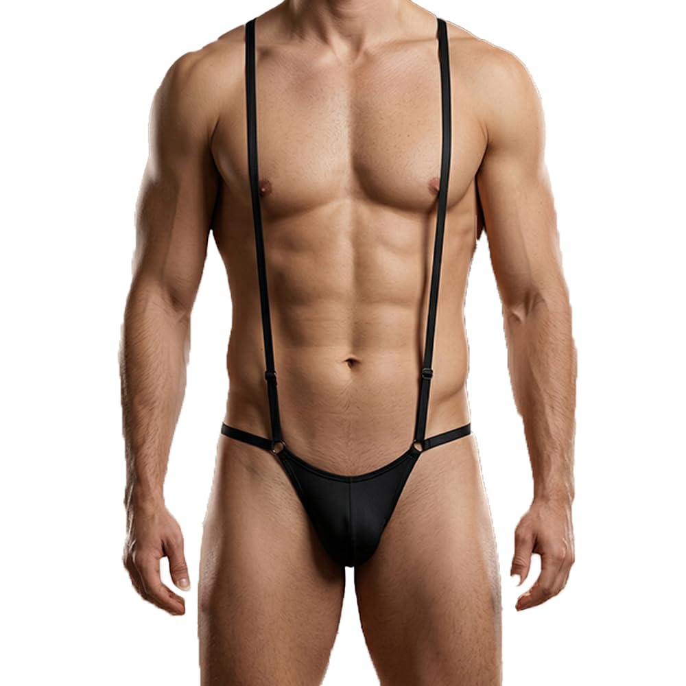 Men's Monokini Suspender Thong Microfibre Blend, Slim Fit, Adjustable Straps, Minimal Coverage Bodysuit for Nightwear Black-image-14