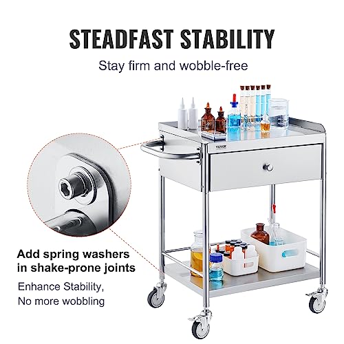 Vevor 2 LAYERS MEDICAL CART Shelf Stainless Steel Utility Cart Catering Cart thumb #2