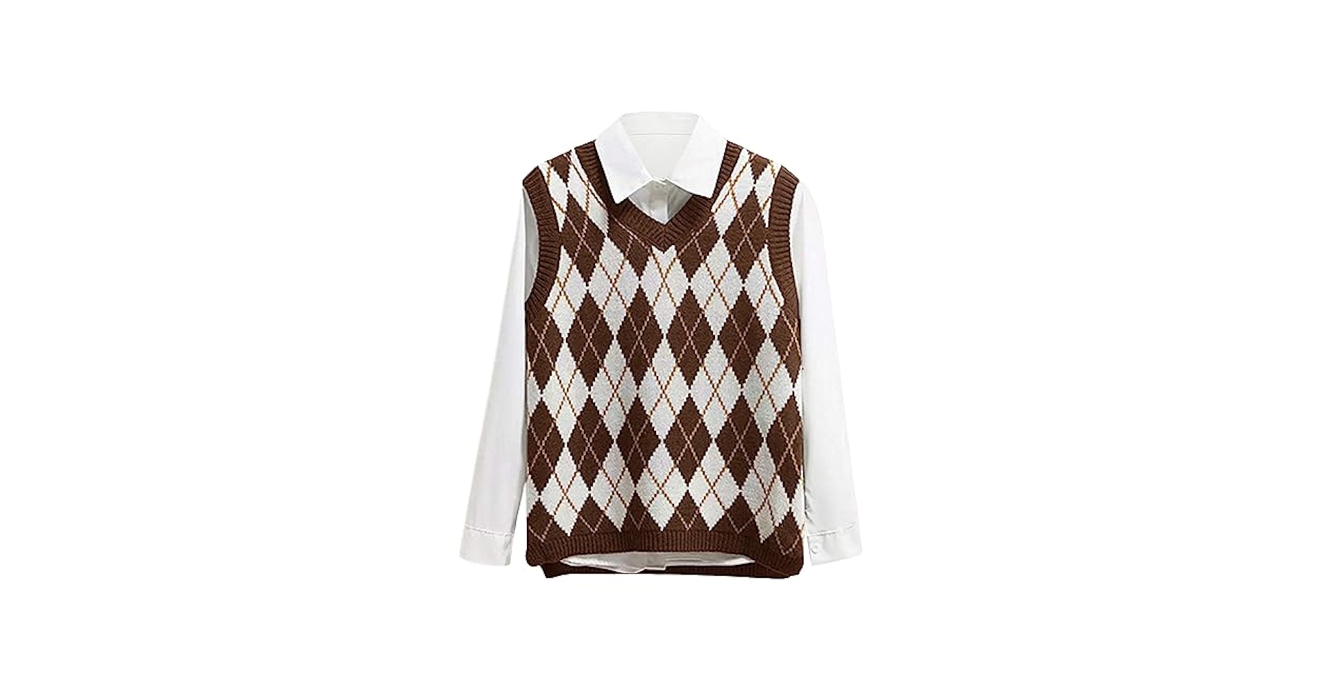 Lailezou Women's V Neck Knit Sweater Vest Argyle Plaid