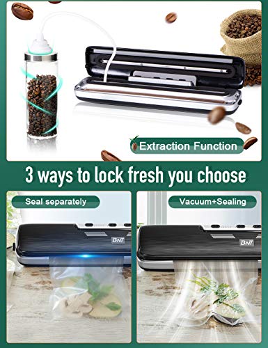 Vacuum Sealer Machine, BNT Automatic Food Saver Machine, Compact Food Sealer for Food Preservation, Dry & Moist Food Modes, Led Indicator Light, 15 Pack Vacuum Sealer Bags