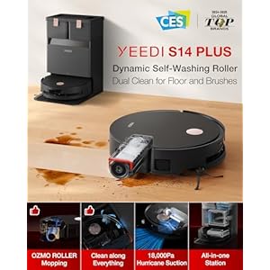Yeedi S14 Plus Robot Vacuum and Mop 18000Pa Suction OZMO Roller Mopping ZeroTangle 20 TruEdge 3D Sensor All in One Station with Auto Hot Water Washing Self Drying Black