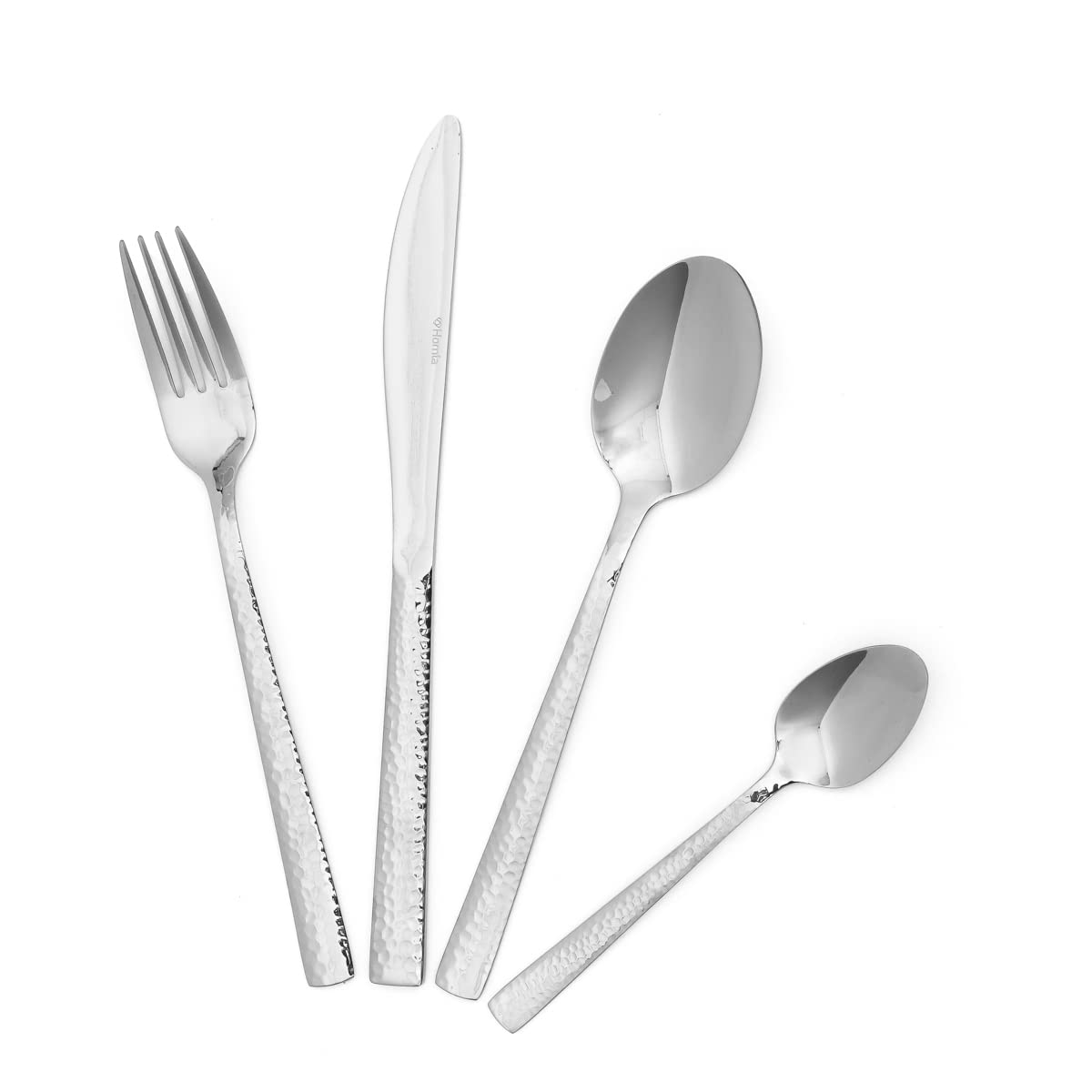 HOMLA Martello Besteck Essbesteck Besteckset - Sechs Löffel Sechs Gabeln Sechs Messer Sechs Löffel mit Gehämmertem Griff - Spülmaschinenfest Silber 24 Stück