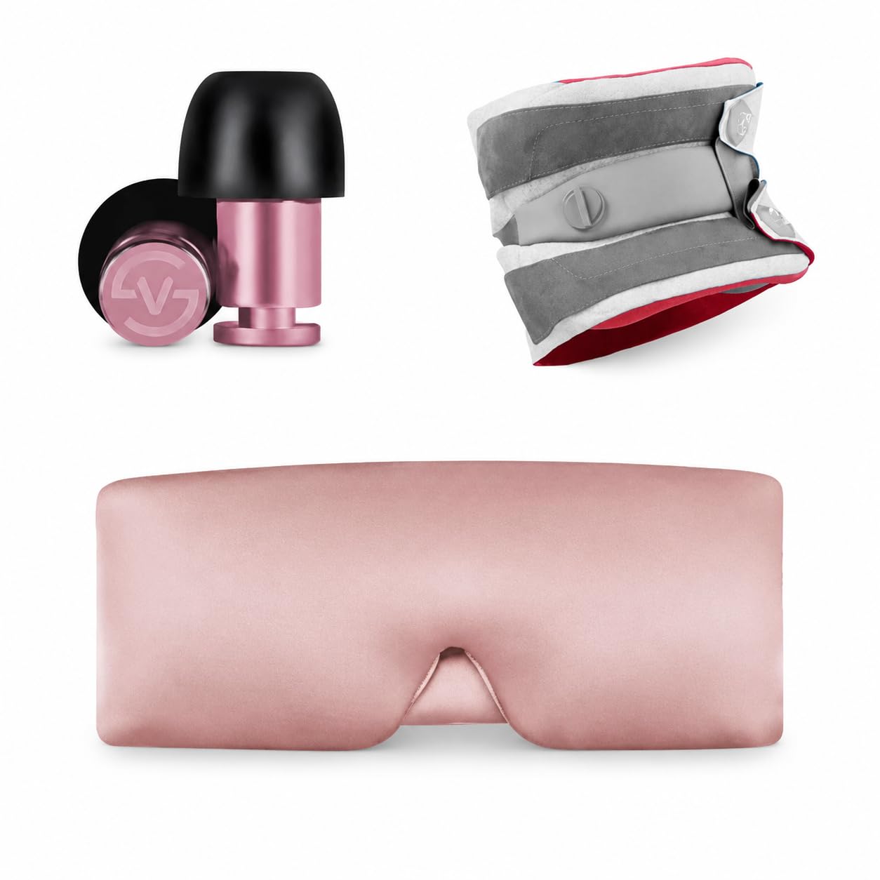 Almohada Viaje Viscoelástica para Cervical Ajustable, con Máscara y Tapones, Rosa Arena