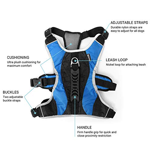 Peak Pooch - No-Pull Dog Harness - Padded, Mesh Fabric Dog Vest with Reflective Trim, Lifting Handles and Buckle Straps - Light Blue Dog Harness - M