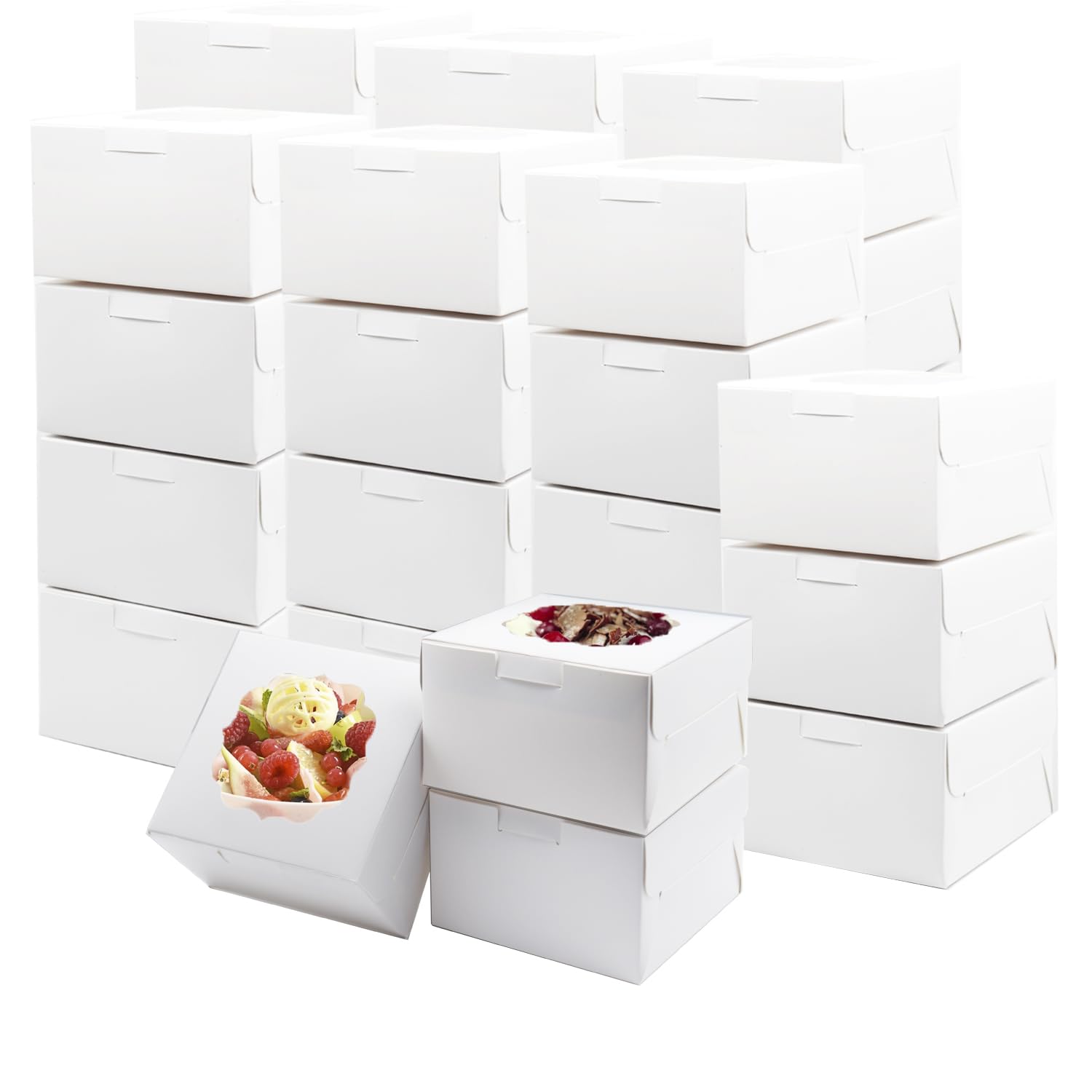 150pcs White Small Cake Boxes With Window - 4x4x2.5 Inch Bakery Boxes For Mini Cakes, Pastries & Desserts