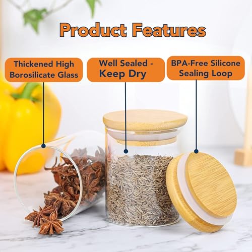 Image of Airtight Glass Storage Jar with Bamboo Lid, 280 ml Pack Of 4 | Multipurpose Kitchen Container for Coffee, Tea, Sugar, Spices, Dry Fruits & Snacks | Transparent Pantry Organizer Jars