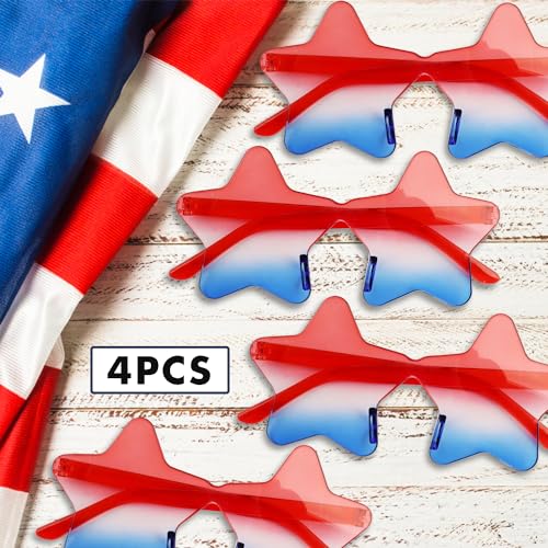 USA 4th of July Star Shaped Sunglasses Accessories, Red Blue and White Rimless Fun Sunglasses for Women Men Party Favors3