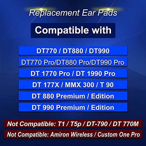 Almohadillas de reemplazo para auriculares MMX 300, DT 770, 880, 990, 1770, 1990 Pro, DT 177X, T 90 — Espuma viscoelástica más suave y mayor durabilidad (Gris) miniatura 2