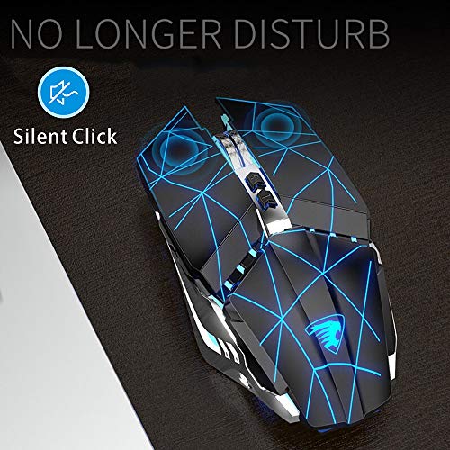 Tenmos T12 Wireless Gaming Mouse Rechargeable, 2.4G Silent Optical Wireless Computer Mice With Changeable Led Light Compatible With Laptop Pc, 7 Buttons, 3 Adjustable Dpi (Starry Black) #TOP3