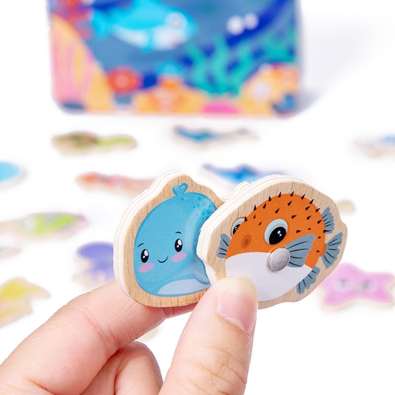 Image of 21Pcs Magnetic Fishing Game Wooden Montessori Counting Fishing Toys For Kids 3 4 5 Years Old Preschool Learning Toys Gifts For Toddlers Girls Boys (Fishing Tin)