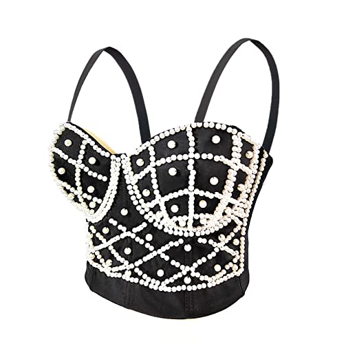 Image of VEENDEO Women's Strap Beads Bustier Corset Crop Top Club Party Bra