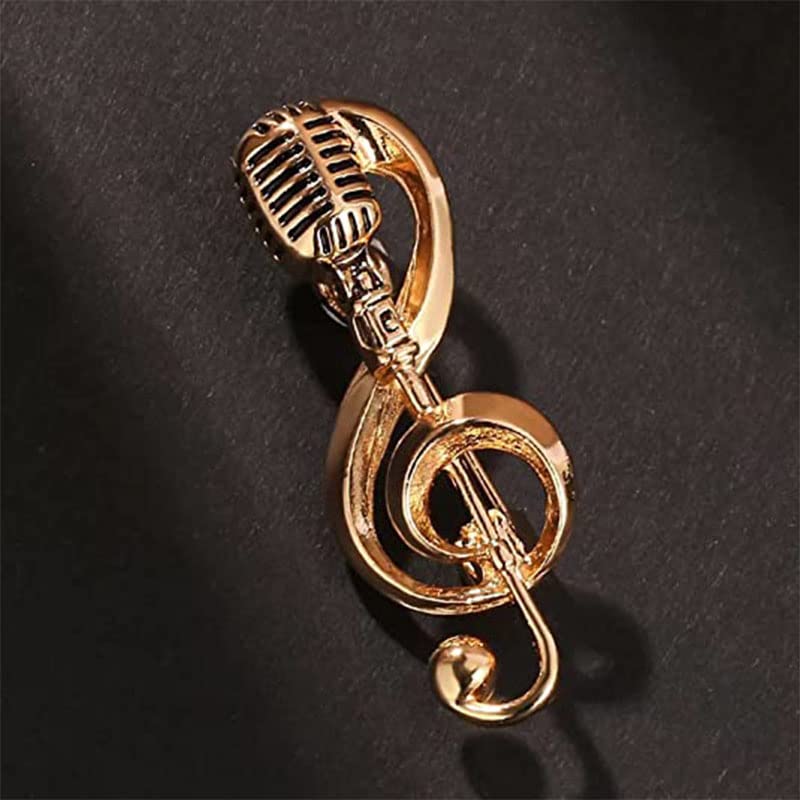 Image of Opexicos 2Pcs Silver Gold Color Alloy Microphone Music Note Brooches for Men and Women Gift