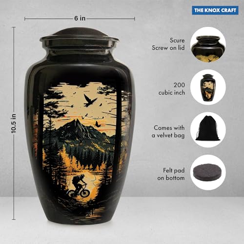 Image of Motorcycle Urn for Human Ashes Adult Male & Female - Decorative Memorial Urns for Ashes Men, Women - Handcrafted Large Urns with Black Velvet Bag, Hold Upto 200Lbs