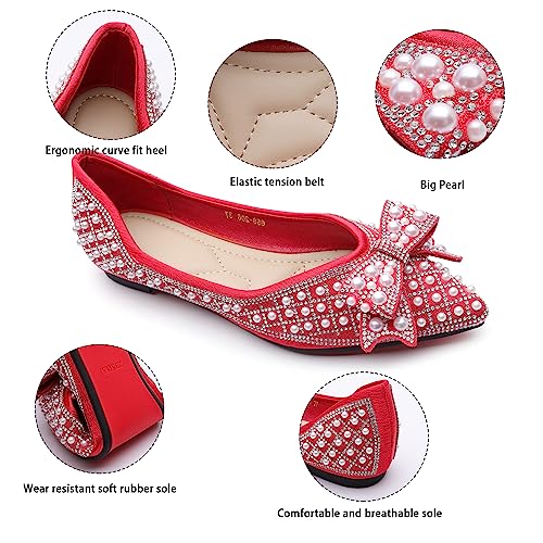 Image of Flats Shoes Women Rhinestone Square Fashion Ballet Flats Wedding Flats for Women Comfortable Slip on Low Heel Dress Shoes