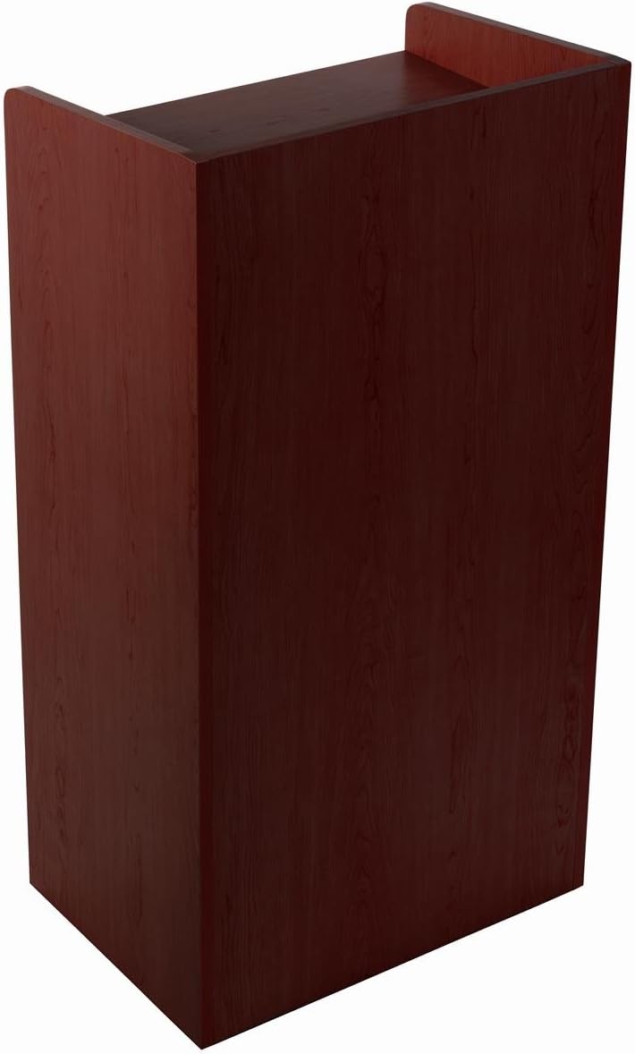 Displays2go Hostess Station, Hidden Wheels, Adjustable Shelf, Mahogany (LCKDPHSSM)