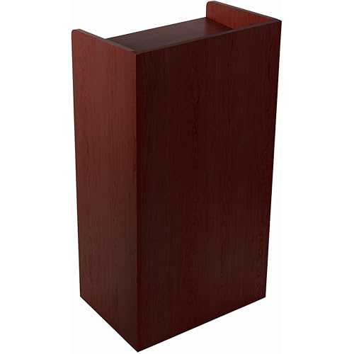 Displays2go Hostess Station, Hidden Wheels, Adjustable Shelf, Mahogany (LCKDPHSSM)