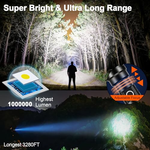 PHIXTON Rechargeable Flashlight 100000 High Lumens Long Lasting 15H 6.57”