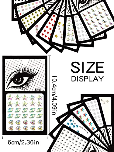 EBANKU 15 Blatt Auge Körper Gesicht Nagel Edelsteine, Selbstklebende Strass Aufkleber Meerjungfrau Glitzer Festival… – Bild 3