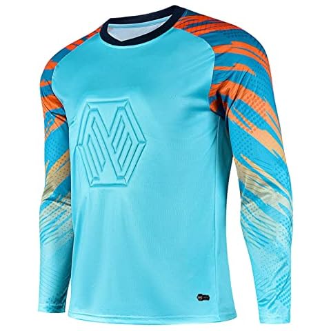 Linjinx Mens Protective Padded Goalkeeper T-Shirt Football Training Compression Sweatshirt Soccer Goalkeeper Jersey Sky Blue M Cover
