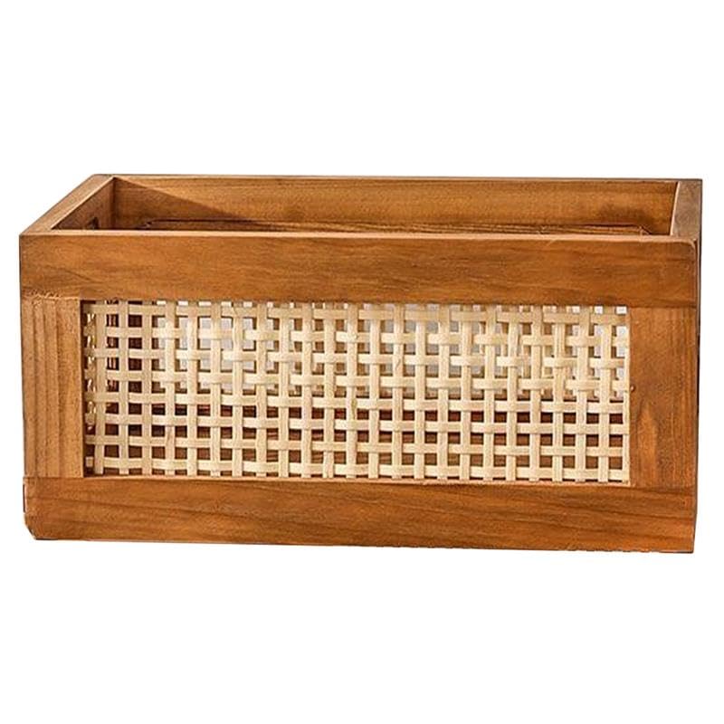 rattanowe kosze do przechowywania, vintage kosze do przechowywania z litego drewna, bambusowe, tkane, zabawki, książki, kosz do przechowywania, na biurko, rozmaitości, organizer na kosmetyki