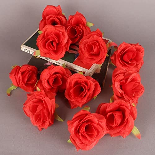 Roses Flower Head, Artificial Flowers Heads for Wedding Flowers Accessories Make Bridal Hair Clips Headbands Dress (red, 12)