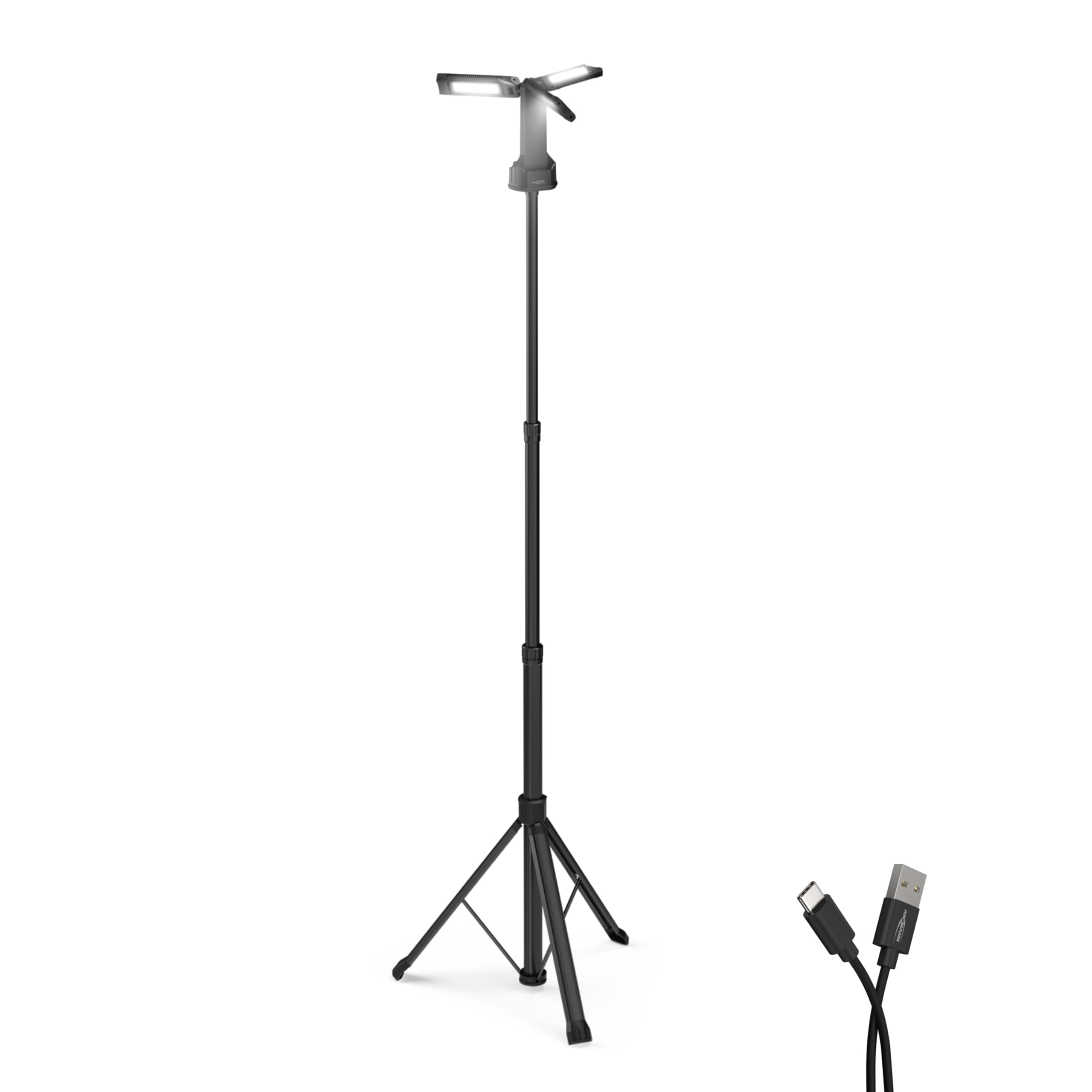 ANSMANN LED Arbeitsleuchte mit Stativ 2m, robust & sehr hell bis zu 7000 Lumen, 3x 22 Watt Strahler, Akkubetrieben, Höhenverstellbar, mit Haken & Magnete
