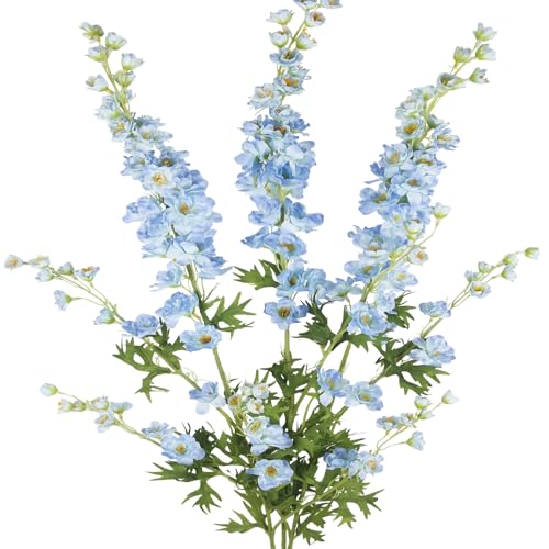 CITYES 3 Pcs Delphinium Artificial Flowers Bulk 35 Long Stem Silk Larkspur Flowers Blue Artificial Snapdragon Flower Stems Faux Bouquets for Tall Vase Floral Arrangements Home Outdoor Wedding Decor