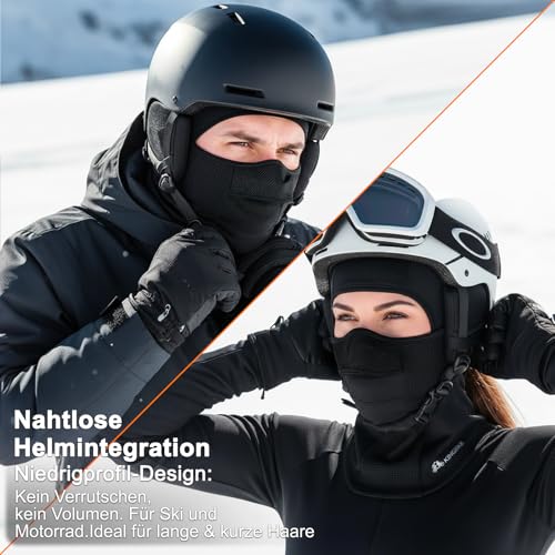 KINGBIKE Máscara de esquí pasamontañas para clima frío, ultra cálida, vellón, resistente al viento, para invierno, esquí, snowboard, motociclismo, pesca en hielo, hombre y mujer, color negro, Negro , - imagen 6