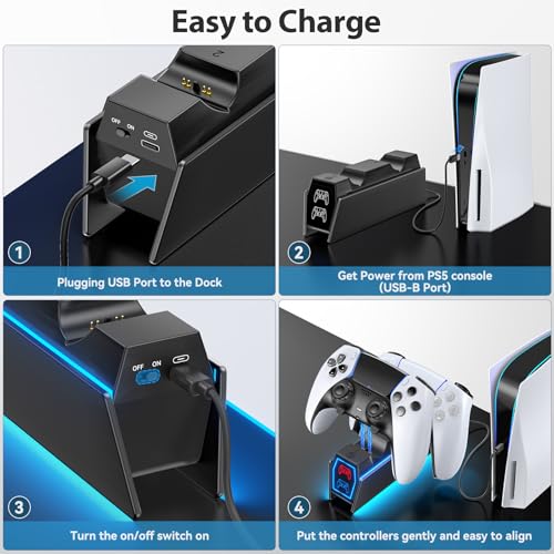 Image of PS5 Controller Charger Station Compatible with PlayStation 5 Faceplates Edge & Dual Controller, 9 Lightings PS5 Accessories Charging Station, PS 5 Dock Stand with LED for Sony for PlayStation Consoles