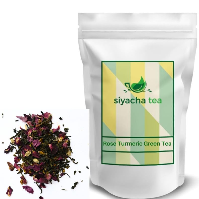 Image of Siyacha Tea Rose Turmeric Green Tea , Loose Leaf Chai Patti , 100% Natural Ingredient , Loose leaf Blend , For Glowing Skin & Shiny Hair , Helps in Weight Loss , Belly Fat Cutter , Natural Antioxidant Rich , 100G
