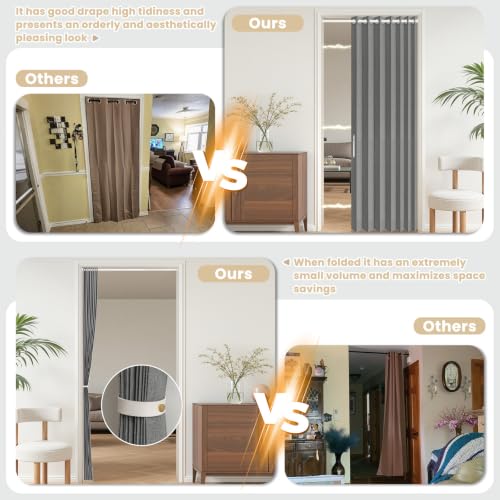 Image of AJAZZ Blackout Accordion Door with Curtain Rods 39-52 in Length, Invisible Folding Doors Interior Magnetic Door Curtain for Bedroom Doorway Curtain Set, 1 Panel, W55 x L80 inch, Dark Grey