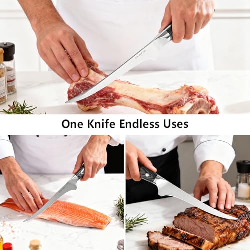 LIN ZHI REN Fillet Knife, 7 Inch Super Sharp Boning Knife in High Carbon Stainless Steel for Meat Poultry Cutting,Full Tang Ergonomic Handle – Artisan Series — view 6