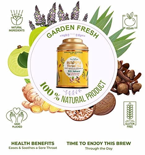 Image of Sancha Tea Boutique Happy Throat Tea | Caffeine Free Tea (Pack of 25) | 100% Biodegradable Tea Bags | Pyramid Tea Bags | Herbal Tea | Tea for Bad Throat | Blended with Liquorice