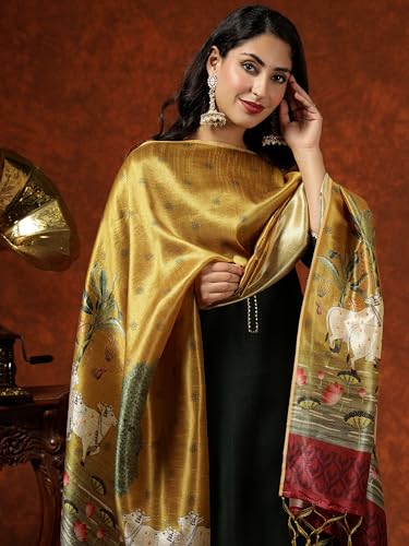 Image of EthnicJunction Women's Cotton Blend Kurta Pant Dupatta Set with Digital Print Dupatta | Karva Chauth Special Kurta