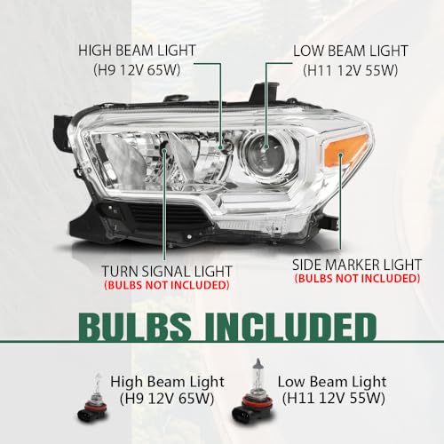 Image of GRAND ORANGE Left Side Headlight Assembly W /O LED Daytime Running Light Front Headlamp Compatible with Toyota Tacoma SR Crew Cab /Extend Cab pickup 2019-2023 White