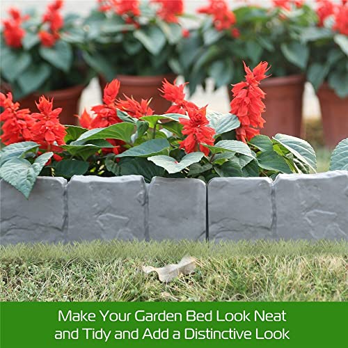 Cachpib Gray 10 Pieces Garden Fence Imitation Stone Plant Support Stake Outdoor Landscape Edging Decorative Border Garden Lawn Edging Plant Border - Image 4