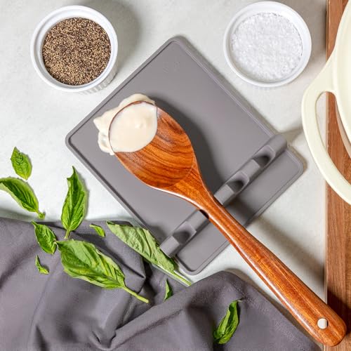 Image of Zulay Kitchen Extra Large Silicone Utensil Rest with Drip Pad for Multiple Utensils - BPA-Free Heat-Resistant Spoon Rest & Spoon Holder for Stove Top - Kitchen Utensil Holder for Spoon - Gray