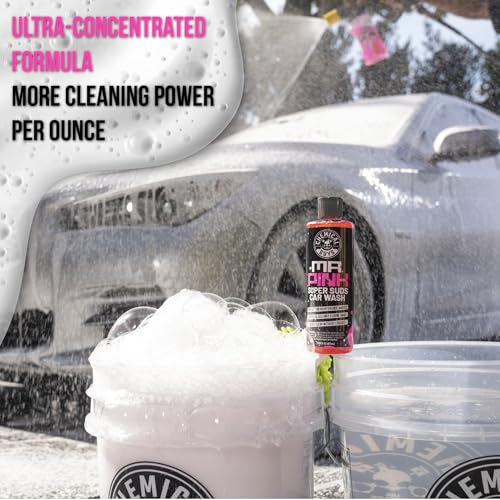 Image of Chemical Guys Mr. Pink Super Suds Car Wash Soap Plus Chenille Premium Microfiber Wash Mitt Bundle Kit, High Foaming Pink Shampoo And Scratch Free Wash Mitt For Cars Trucks SUVs Daily Drivers, 64 Fl Oz