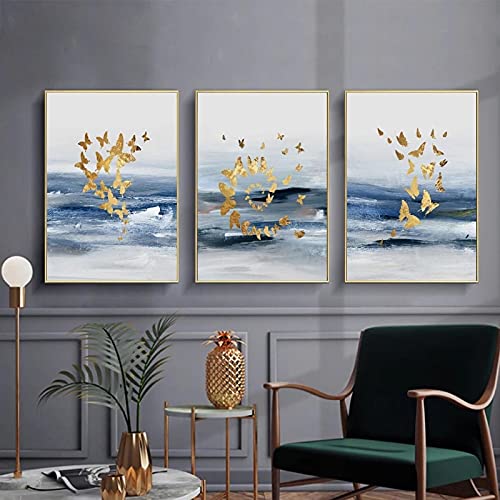 Peinture feuille d'or papillon pour salon chaleureux et moderne